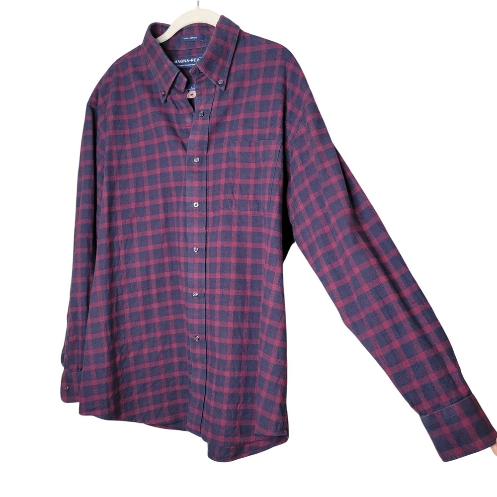 Magna Ready Shirt Men's Size‎ L Blue Plaid Cotton Magnetic Button Up Adaptive